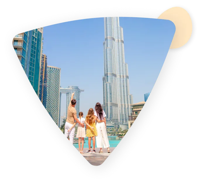 Family enjoying Dubai skyline with Burj Khalifa