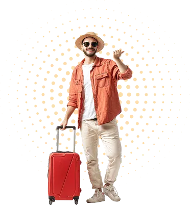 Happy traveler with suitcase